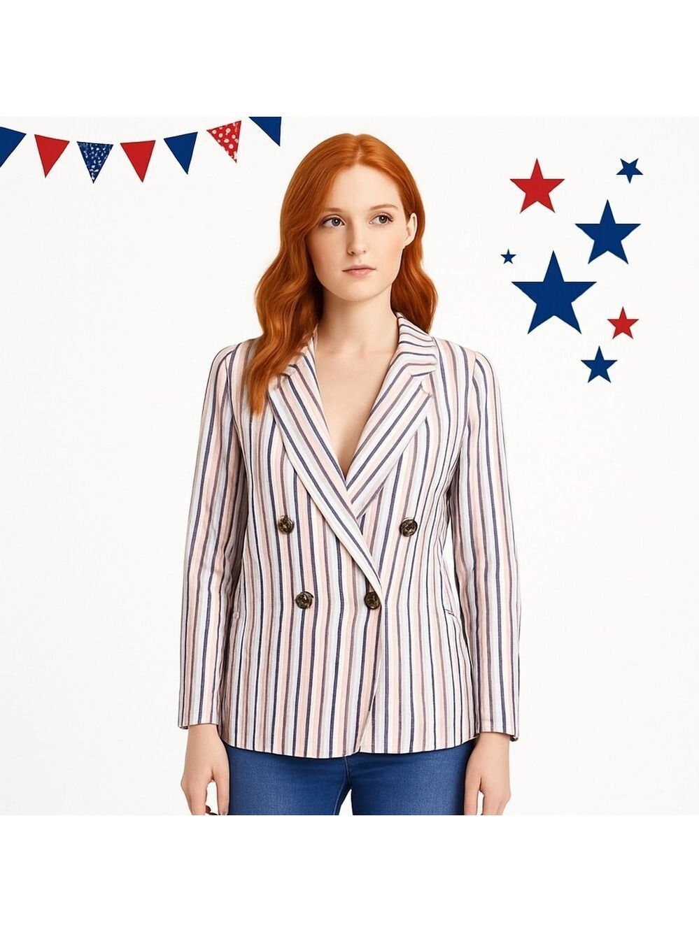 Dolan Left Coast Collection Antropologie Blazer Striped Linen Double-breasted XL